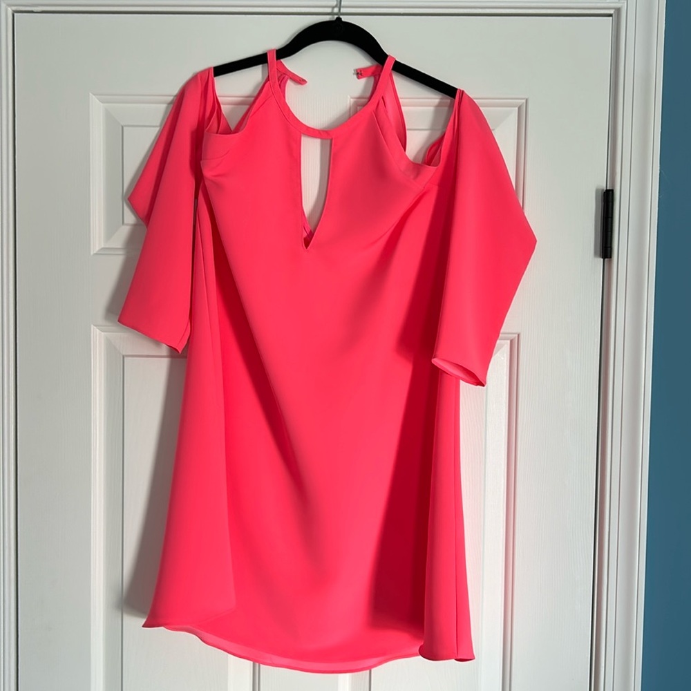 Coral colored shift dress - off the shoulder. Like new
